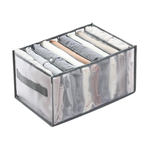 1 Pack Wardrobe Clothes Organizer, Clear Drawer Organizer with 9 Grids Divider for Clothing Jeans, Closet Bedroom Dorm Room, Grey - color: 9 Grids Grey