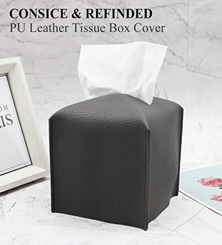 Livelab Tissue Box Cover, Square Decorative PU Leather Tissue Box Holder Modern Tissue Case Facial Paper Organizer Dispenser for Bathroom, Vanity Countertop, Night Stand, Desk, Car 5X5X5'' | Dark Gray - color: Dark Gray