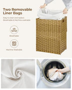GREENSTELL Laundry Hamper with Lid, 90L Clothes Hamper with 2 Removable Liner Bags & 2 Mesh Laundry Bags, Handwoven Synthetic Rattan Laundry Basket for Clothes, Toys in Bathroom, Bedroom Natural - color: Natural, size: 90L (18.1 x 13.0 x 23.6 inches)