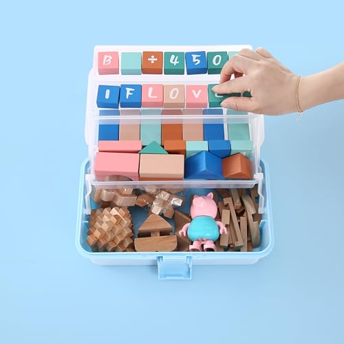 11(in) Versatile Three-Layer Folding Organizer Box,Ideal for Art & Crafts,Toys,Sewing Supplies,Jewelry and Tools,Storage with Dual Trays,Elegant Blue - color: Blue