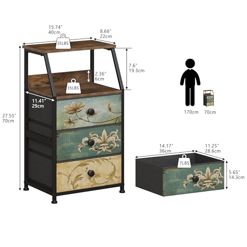 Tohomeor Dresser with Fabric Drawers Nightstand with 2 Tier Shelf Storage Tower for Bedroom Hallway Entryway Closet Organizer Sofa Beside Table Furniture (Multi, 3 Drawers) - size: 15.7"D x 11.8"W x 26.9"H (3 Drawers)