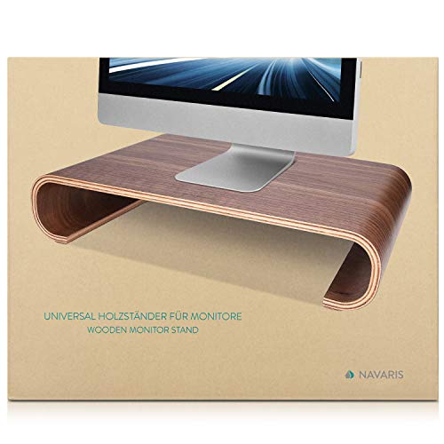 Navaris Wood Monitor Stand Riser - Computer Desk Organizer Desktop Dock Wooden Mount Display for PC TV Screen Notebook Laptop - Oak with Black Stain - style: oakwood black