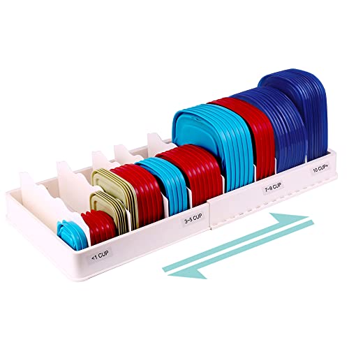 SWOMMOLY Expandable Food Storage Container Lid Organizer, Includes 8 Adjustable Dividers, 30 Preprinted and Blank Writable Labels, Extra Large - size: Extra Large