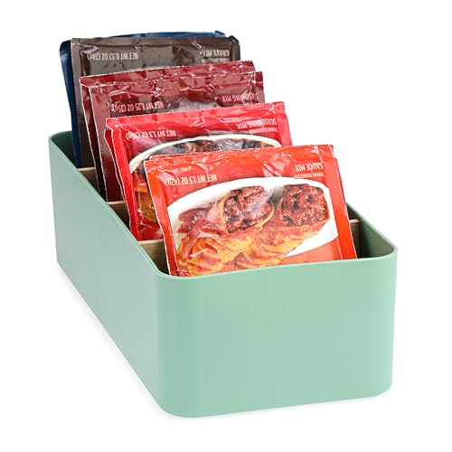 BSTKEY Seasoning Packet Organizer, Food Storage Organizer with Divided 4 Bamboo Wood Compartments, Green Plastic Storage Caddy for Pantry Cabinet, Kitchen Organization Bin for Snacks Spice Packets - color: Green