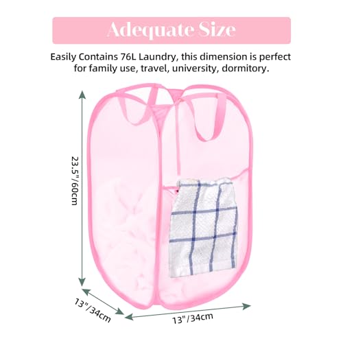 2 Pack Durable Collapsible Laundry Baskets - Reinforced Mesh Pop Up Laundry Hamper with Pocket, Foldable Dirty Clothes Hamper with Carry Handles for Laundry, Bathroom, Kids Room, Dorm or Travel Pink - color: 2 x Pink, size: Pop Vertical