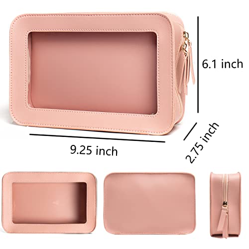 LETGO Clear Makeup Bags, TSA Approved Toiletry Bag with Zipper, Clear Makeup Organizer Fit Carry-on Travel Essentials,Clear Cosmetic Bags for Women Men (C-Pink) - color: C-Pink