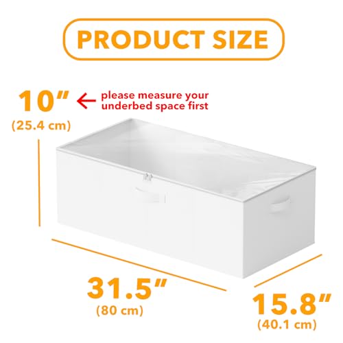 SpaceAid 2 Pack 10" High Under Bed Storage Containers, Large Underbed Storage Organizer Bins with Lids for Bedroom, Dorm, Clothes, Closet Organization, Bed Sheets and Blankets (White) - color: White