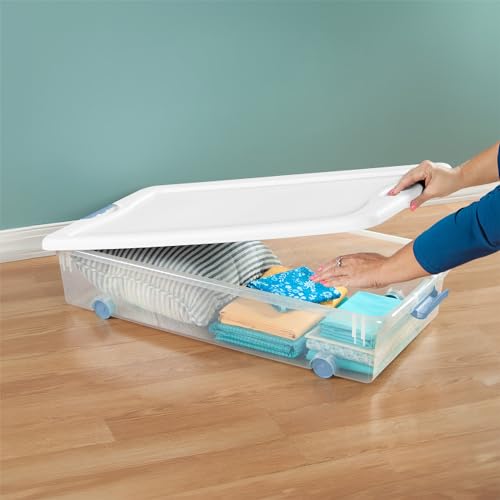 Sterilite 8-Pack Latching Box, Under Bed Storage Bins with Lids, Clear Plastic, 56 Quart - Heavy-Duty Organizing Containers for Closet, Bathroom, and Office - size: 56 Quart, style: 8 Pack