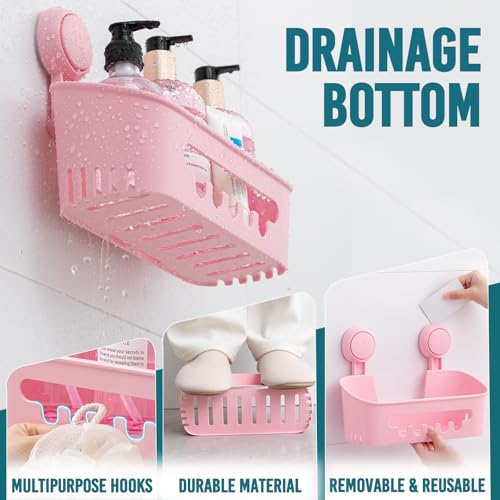 TAILI Shower Caddy Suction Cup 2 Pack, Heavy Duty Bathroom Organizer, Removable Shelves for Inside Shower, Shampoo, Waterproof Suction Plastic Storage for Bathroom Accessories Holder, Pink - style: 2 × Pink