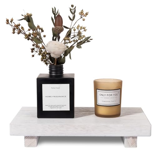 zoocatia Small Wood Tray Pedestal Stand Farmhouse Bathroom Decor Decorative Wooden Riser Kitchen Soap Dish Holder for Vanity, Counter, Sink, 9" x 5.9" - White - color: White, size: 9" x 5.9" x 1.6"