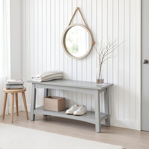 Craftsbury 36-Inch Wood Entryway Bench with Storage Shelf – Dove Gray Accent Bench for Entryway, Hallway, or Living Room – Small Space Seating with Farmhouse Charm by Alaterre Furniture - color: Grey