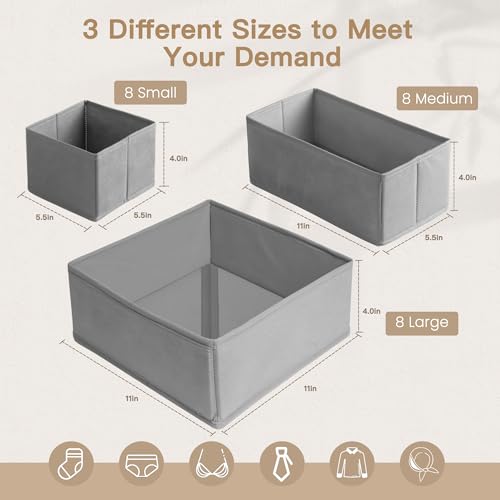 Criusia Drawer Organizer Clothes, 24 Pack Dresser Organizer for Baby Clothes, Underwear, Sock- Foldable Closet Organization and Storage Dividers Bins for Nursery, Bedroom and Dorm (Grey) - color: Grey, size: 24PACK