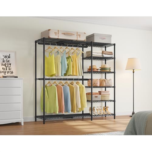 VIPEK X2 Plus Expandable Heavy Duty Clothes Rack Adjustable from 3'9"-5'2" Portable Reach-in & Walk-in Closet Rack System with Flexible Shelves and Hanger Rods Clothing Rack for Hanging Clothes, Black - color: Black, size: X2 Plus
