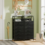 Furnulem 5 Drawers Dresser with Charging Station, Fabric Chest of Drawers with Open Shelf, Tall Night Stand, Bedside Table for Closet, Entryway, Bedroom Furniture, 3 Ways to Use, Black Oak - color: Black Oak, size: 5 Drawer