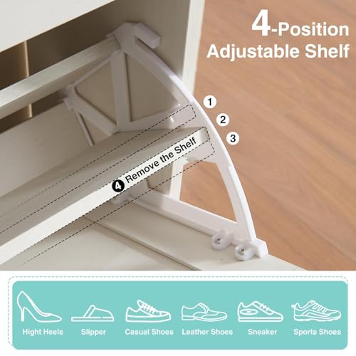 Barnyatoh Shoe Storage Cabinet,Farmhouse Shoe Organizer with 4 Flip Drawers & Barn Door Design,Freestanding Hidden Slim Narrow Shoe Rack Cabinet for Entryway,Foyer,Hallway,Antique White - color: Antique White, size: 4-Drawers