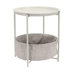 Amazon Basics Round Storage End Table, Nightstand with Cloth Basket, Bedside Table, White/Heather Gray, 17.7" L x 17.7" W x 18.9" H - color: White