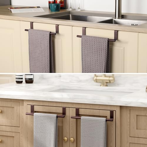 KES Over The Cabinet Towel Holder Fit 1" Thick, Kitchen Towel Holder for Cabinet, Over The Door Towel Bar with Extended Hooks, Brown 2 Pack, KTH500S26-OB-P2 - color: Brown