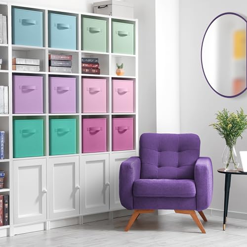 Sorbus 11 Inch Storage Bins - Sturdy Collapsible Fabric Storage Cubes with Handle - 12 Foldable Baskets for Organizing Clothes, Toys, Books - Storage Baskets for Shelves, Closets - color: 12 Pack Pastel Multi-Color 2, size: 11 Inch