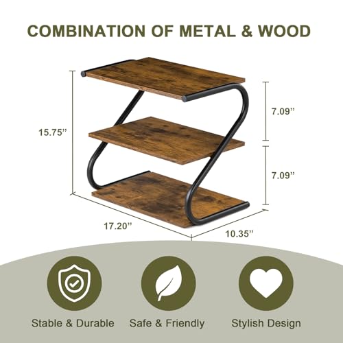 Small 3-Tier Shoe Rack, Z-Frame Wooden Shoe Shelf with Durable Metal Shelves for Hallway, Living Room, Closet, Bedroom (17.2”) - size: 10.35 x 17.20 x 15.75 Inches