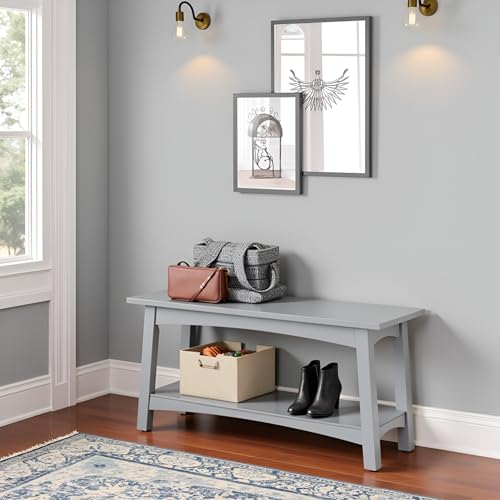 Craftsbury 36-Inch Wood Entryway Bench with Storage Shelf – Dove Gray Accent Bench for Entryway, Hallway, or Living Room – Small Space Seating with Farmhouse Charm by Alaterre Furniture - color: Grey