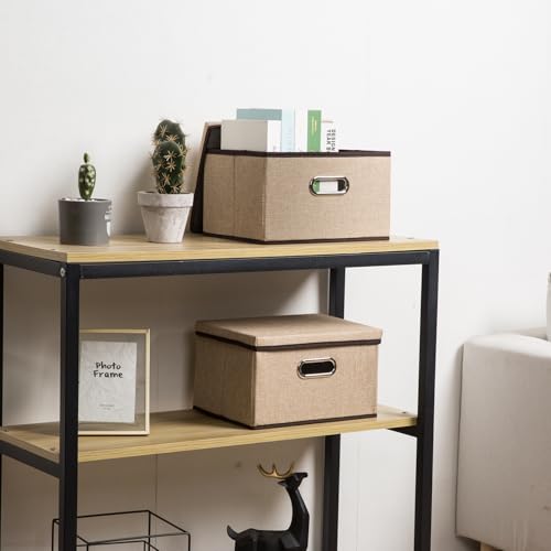 PRANDOM Storage Bins with Lids [3-Pack] Jute Fabric Foldable Storage Boxes Organizer Containers Baskets Cube with Cover for Home Bedroom Closet Office Nursery khaki（11.4X8.6X6.7 - color: Khaki, size: S(3-pack)