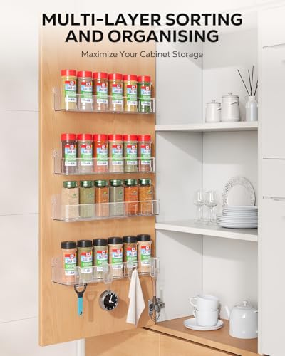 Nieifi Spice Rack Wall Mount, 4 Pack, Clear, Screw or Adhesive Installation, Spice Rack Organizer for Your Kitchen Cabinet or Pantry Door - color: Clear