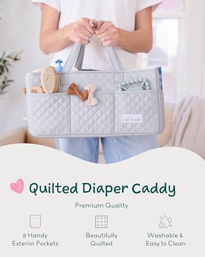 Lily Miles Baby Diaper Caddy Organizer, Nursery Storage Tote for Newborn Essentials and Diaper Change Station, Gift for Baby Shower and Registry Must-Have (Heather Gray) - color: Heather Gray