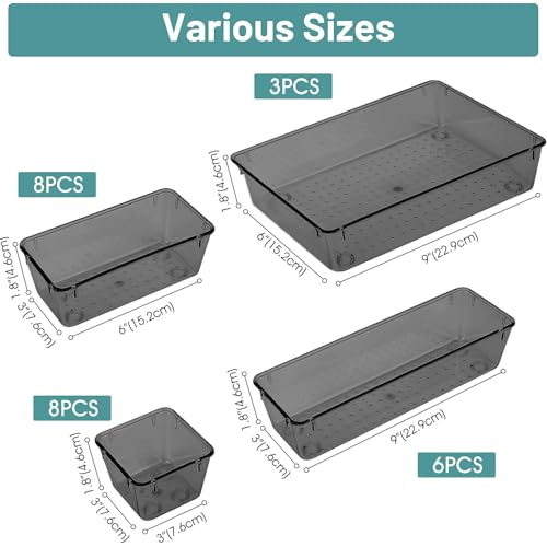 WOWBOX 25 PCS Plastic Drawer Organizer Set, Desk Drawer Divider Organizers and Storage Bins for Makeup, Jewelry, Gadgets for Kitchen, Bedroom, Bathroom, Office, Black - color: Black