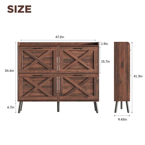 Maupvit Large Shoe Storage Cabinet with 4 Flip Drawers, Narrow Shoe Cabinet for Entryway with Wooden Legs, Freestanding Hidden Shoe Rack Organizer ＆ Metal Hinges, Walnut - color: Dark Walnut, style: 4-Drawers