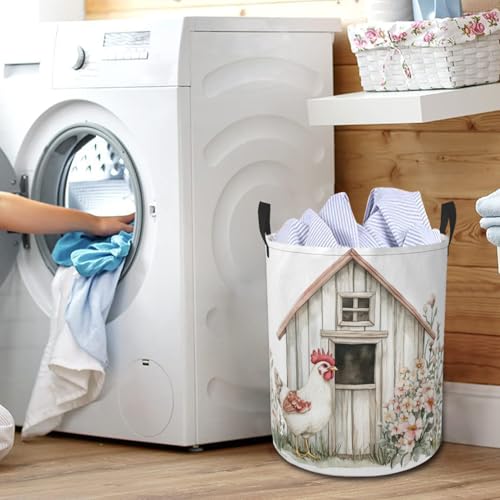 Watercolor Chicken Farm Laundry Basket Cute Animal Foldable Laundry Hamper with Handles Clothes Storage Bin for Household Bedroom Bathroom Dorms 17.3"x13.6" - color: Watercolor Chicken Farm