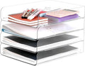 LALOBLUE Stackable Letter Tray Desk Organizer, Set of 4 Clear PET Paper & File Organizers, Document Storage for Office Supplies