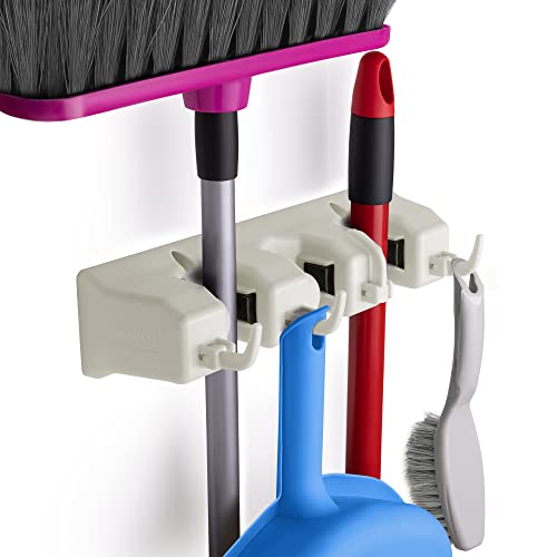 Zulay Home Mop and Broom Organizer Wall Mount - Easy to Install Mop and Broom Holder Wall Mount for Storing Cleaning Supplies - Organizer Utility Racks Mop Holder and Broom Hanger (3 Slots, White) - color: White, size: 3-Slot