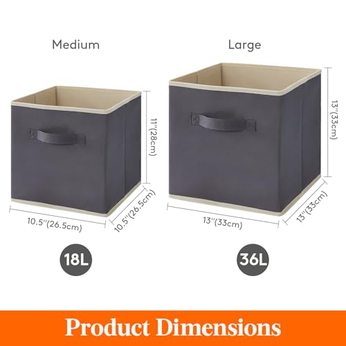Lifewit Storage Cubes, Foldable Decorative Fabric Storage Baskets for Organizing Home Organizers with Handles for Shelves, Closet, 11 Inch Bins, 18L Gray&Black, 12 Packs - color: Gray&Black, size: 12pcs-11INCH