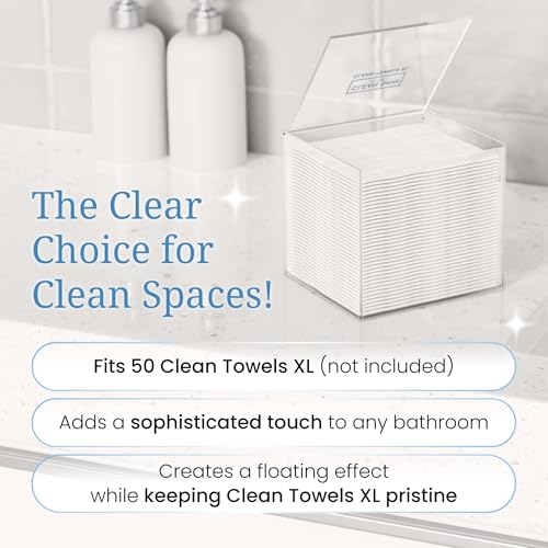 CLEAN SKIN CLUB Clear Acrylic Box for Clean Towels XL (NOT Included), Container For 50 Disposable Clean Towels XL, Face Towelettes Bathroom Counter Storage, Bin for Cleansing Facial Dry Wipes - color: Clear