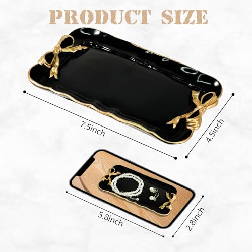 Vintage Decorative Tray Jewelry Tray Towel Tray Storage Tray Rings Necklace Bracelets Earrings Trays Cosmetics Jewelry Organizer Retro Design Bow Decor Resin Plate Coquette Room Decor (Black) - color: Black
