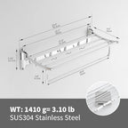 BESy 24 Inch Polished Chrome Towel Racks, Bathroom Towel Shelf with Foldable Towel Bar Holder and Towel Hooks, Wall Mounted Multifunctional Bathroom Accessories, Double Towel Bars - color: Chrome