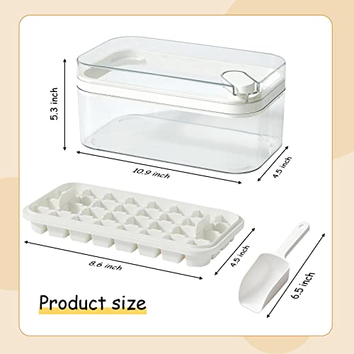 Ice Cube Tray with Lid and Bin, 2 Pack for Freezer, 64 Pcs Ice Cube Mold (White) - color: White