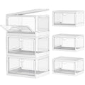 Kmiectse Clear Storage Bin with Lid 3 Pack 【Stackable & Sturdy】 Plastic Multifunctional Folding Storage Bins for Bedroom, Living Room, Study,Room, 23 QT Folding Box with Magnetic Door - size: 3 Tier-3 Lids