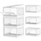 Kmiectse Clear Storage Bin with Lid 3 Pack 【Stackable & Sturdy】 Plastic Multifunctional Folding Storage Bins for Bedroom, Living Room, Study,Room, 23 QT Folding Box with Magnetic Door - size: 3 Tier-3 Lids