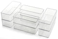 Hudgan 8 Pack Clear Plastic Drawer Organizers Set, Stackable Deep Drawer Organizer for Makeup Vanity and Desk, 2 Sizes Tall Bathroom Drawer Organizer