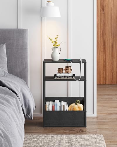 TUTOTAK Narrow Side Table, Small End Table with Charging Station, Nightstand with Fabric Basket, Bedside Table for Small Space, Livingroom, Bedroom Black TB01BK095 - color: Black