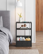TUTOTAK Narrow Side Table, Small End Table with Charging Station, Nightstand with Fabric Basket, Bedside Table for Small Space, Livingroom, Bedroom Black TB01BK095 - color: Black