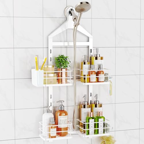 ODesign 2 Tier Height-Adjustable Shower Caddy Hanging Anti-Swing-Over The Shower Head Caddy-Storage Organizer Bathroom Shelves Basket-White - color: White, size: 2 Tier
