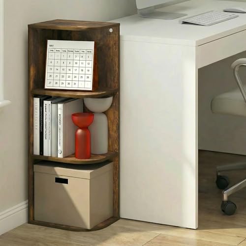 Furinno PASIR Book Shelf, 3-Tier Corner Bookshelf with Open Shelf, Standing Bookcase, 9.3 x 12 x 31.5, for Organization and Storage, for Living Room, Bedroom, Home Office, Amber Pine - color: Amber Pine, size: 3-Tier Corner