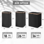 BALEINE Laundry Hamper with Lid, Tall Laundry Baskets with Bamboo Pull Handles, Large Laundry Bin with Internal Support (18 Gal/70L, Black) - color: Black, size: 70 liters