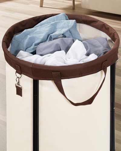 STORAGE MANIAC Rolling Laundry Hamper with Wheels 110L Laundry Basket, Round Laundry Cart with Metal Frame and Removable Bag, Clothes Hamper for Bedroom, Bathroom, Dorm Room, Laundry Room, Beige - color: Beige