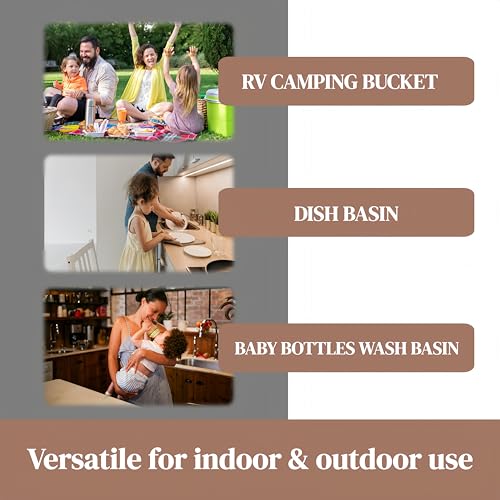 GIMWA Collapsible Wash Basin for Baby Bottles - 2.4 Gallons Portable Wash Bin for RV Camping Sink, Space-Saving Dish Tub (Mocha) - color: Mocha