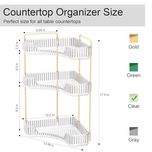 GTI 3-Tier Corner Bathroom Counter Organizer, Large Capacity Makeup Organizer Countertop, Perfume Cosmetics Skincare Vanity Organizers, Exquisite Countertop Storage for Women (Clear) - color: Clear, size: 10" x 10" x 17.5"
