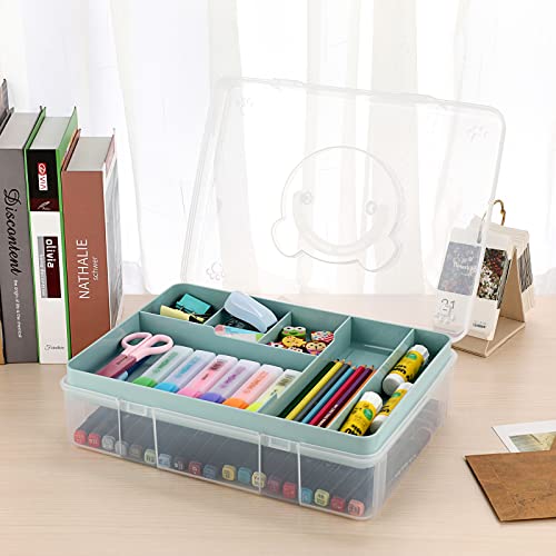 BTSKY 2-Tier Cute Bear Storage Box with Removable Divided Tray Portable Clear Plastic Art Craft Supply Organizer Stackable Home Office Supplies Storage Container for Pens Notes A4 papers etc (Blue) - color: Blue