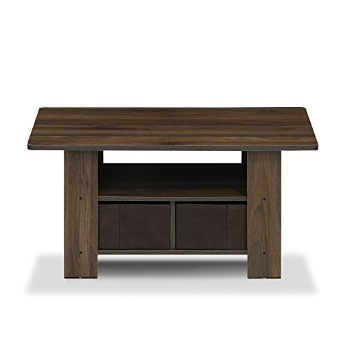 Furinno Andrey Coffee Table with Bin Drawer, Columbia Walnut/Dark Brown - color: Columbia Walnut/Dark Brown, style: 2 Bin